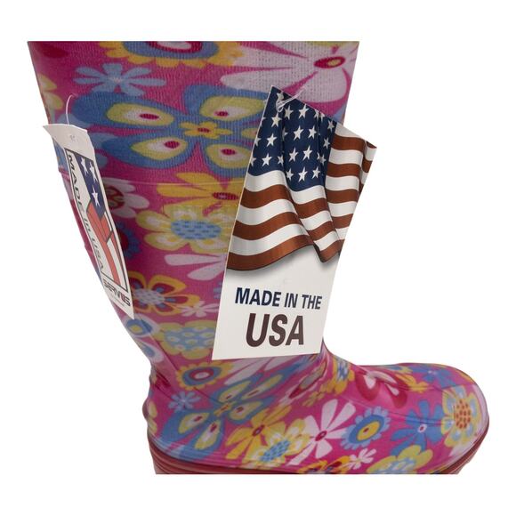 Ranger by Servus Pink Floral Splash Boho Retro Rain Boots Big Girl 4 - Picture 5 of 12